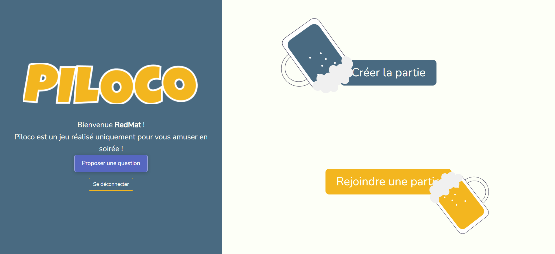page accueil de piloco