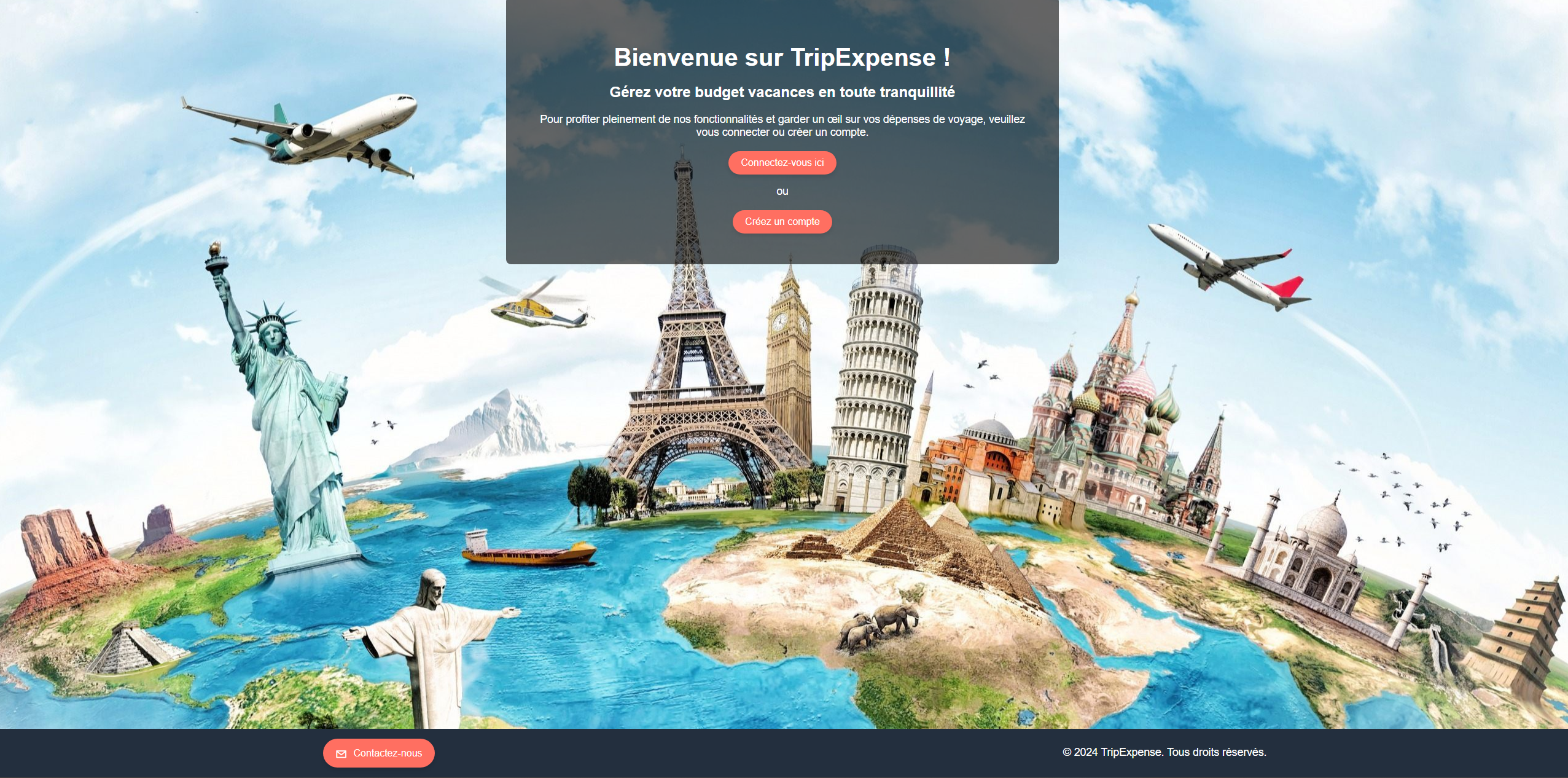 Page accueil de TripExpenses